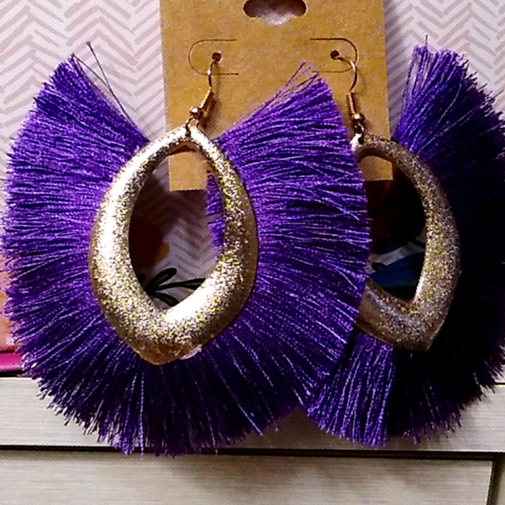 Caribbean Purple Tassel Earrings w/Gold💜